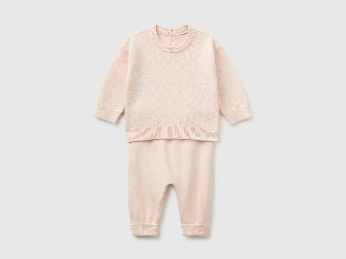 Benetton Soft Pink Girl Knitted Set with Bunnies SKU: 1ZOCB101J_35P Image 01