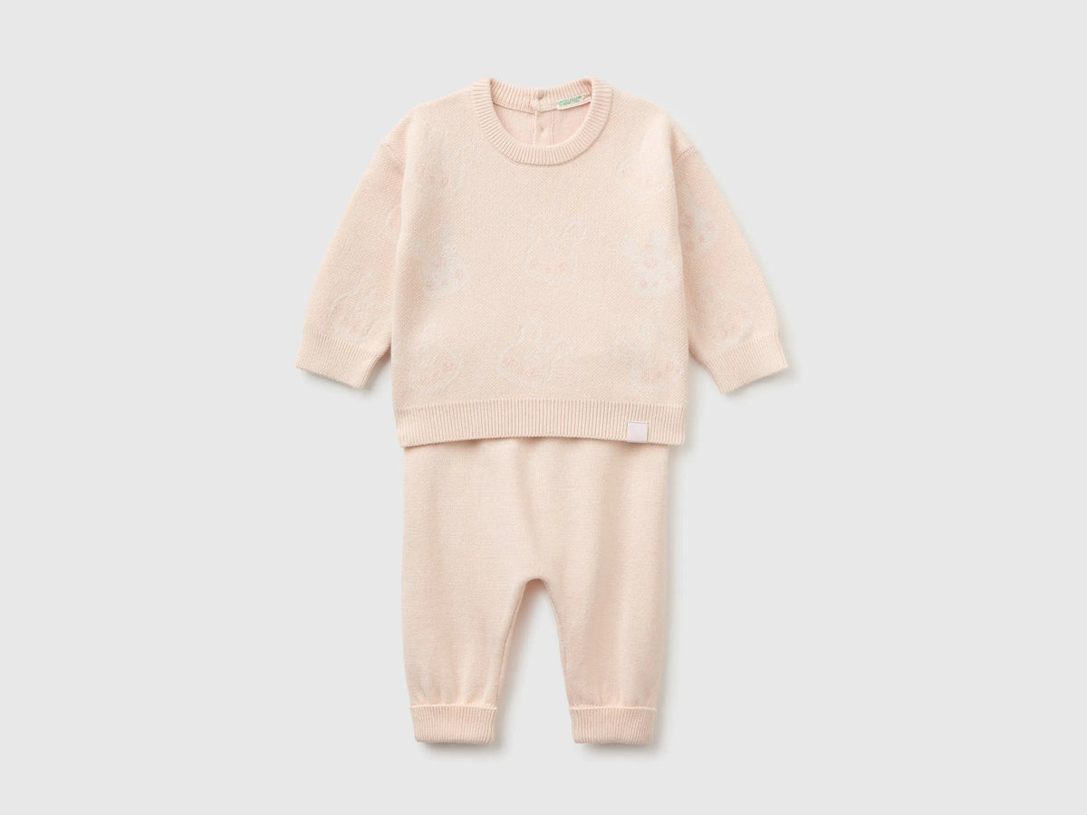Benetton Soft Pink Girl Knitted Set with Bunnies SKU: 1ZOCB101J_35P Image 01