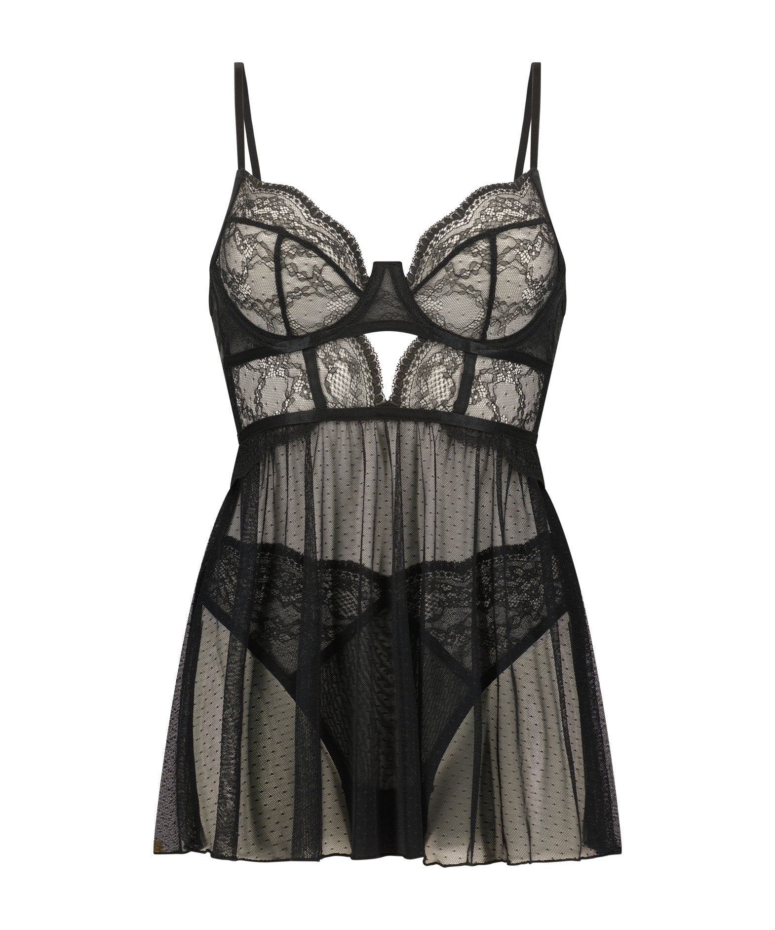 Wired Lace Isabelle Dot Mesh Babydoll In Different Cup Sizes_200322_Black_01