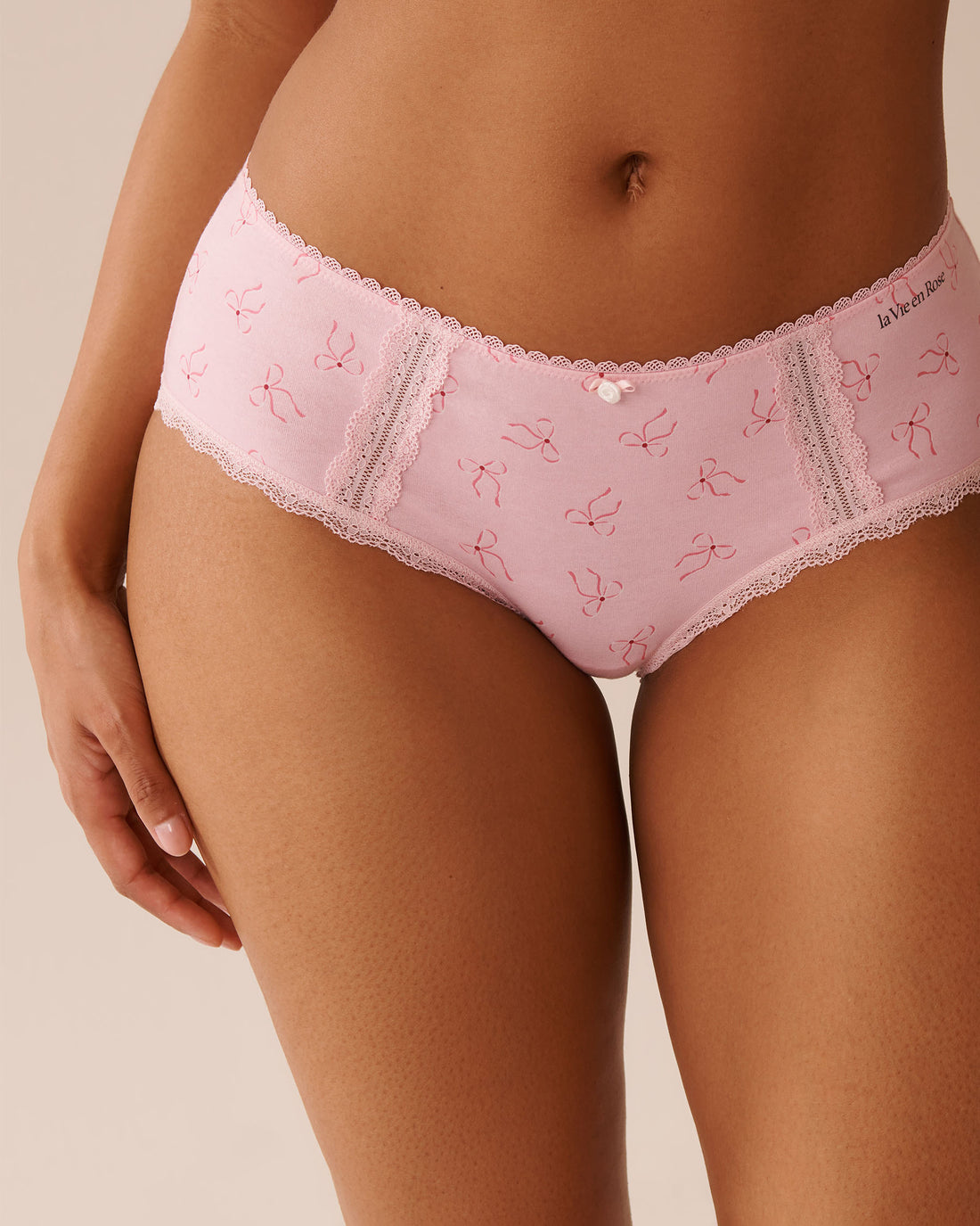 La Vie en Rose_Parfait Pink Bow_Cotton and Lace Detail Hiphugger Panty_20100624_P60395_01