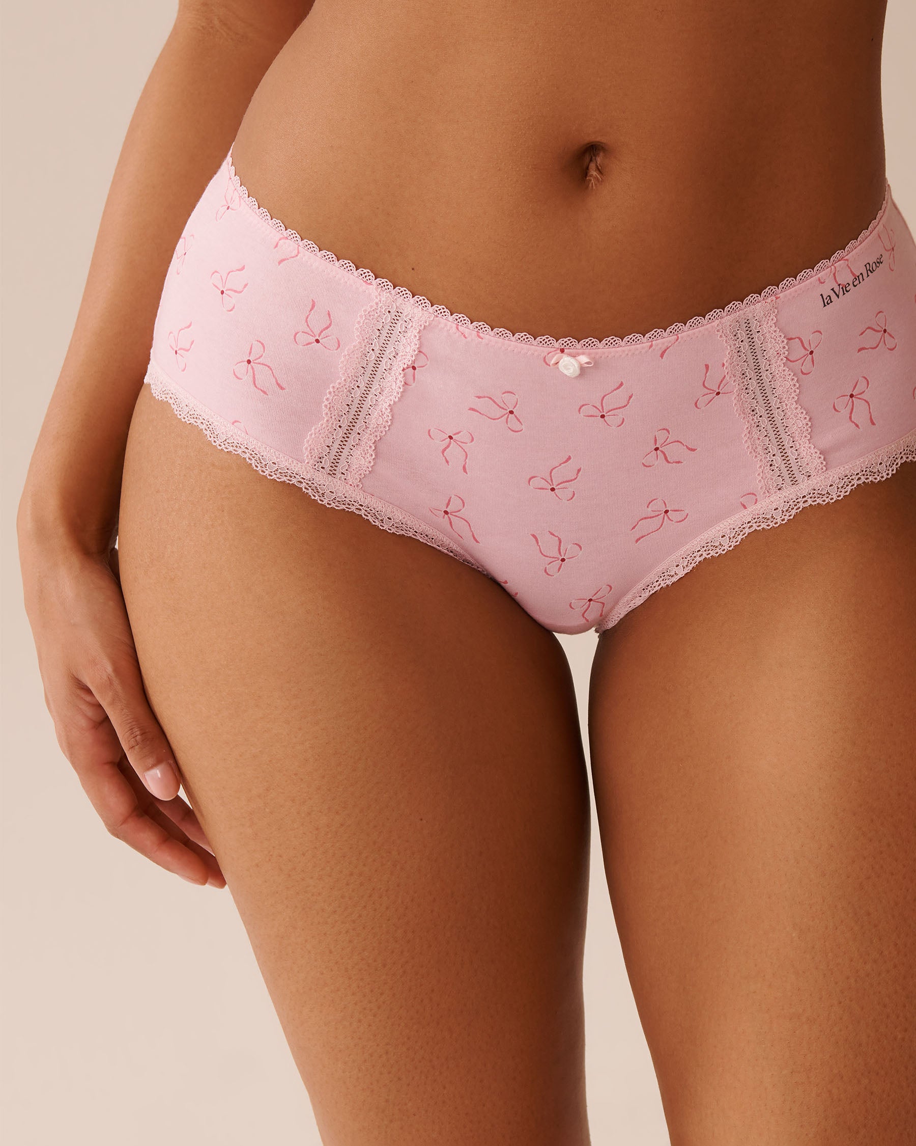 La Vie en Rose_Parfait Pink Bow_Cotton and Lace Detail Hiphugger Panty_20100624_P60395_01