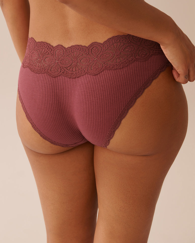 La Vie en Rose_Dry Rose_Lace Trim Ribbed Bikini Panty_20100631_60111_02