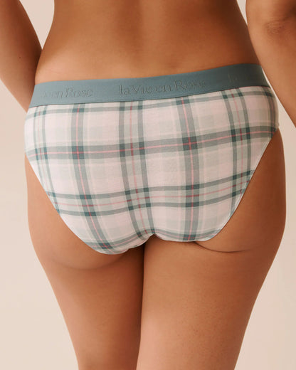 La Vie en Rose_Gray Mist Plaid_Cotton and Logo Elastic Band Bikini Panty_20100646_P40481_02