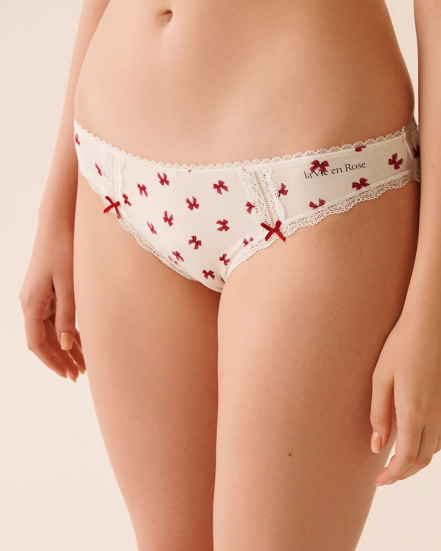 La Vie en Rose_Snow White Stripped Bow_Cotton and Lace Detail Bikini Panty_20100662_P10558_01
