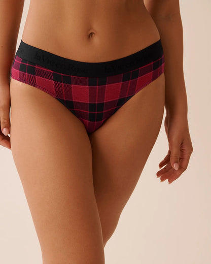 La Vie en Rose_Black &amp; Savvy Red Plaid_Cotton and Logo Elastic Band Bikini Panty_20100689_P60421_01