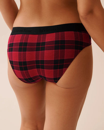 La Vie en Rose_Black &amp; Savvy Red Plaid_Cotton and Logo Elastic Band Bikini Panty_20100689_P60421_02