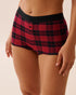 La Vie en Rose_Black & Savvy Red Plaid_Cotton and Logo Elastic Band High Waist Boyleg Panty_20100690_P60421_01