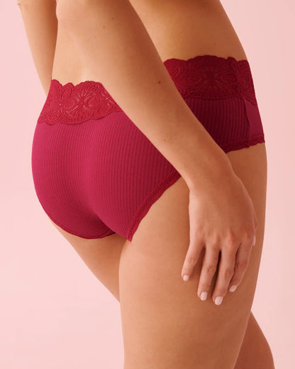 La Vie en Rose_Persian Red_Lace Trim Ribbed Hiphugger Panty_20100712_60090_02
