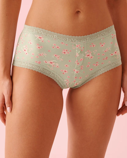 La Vie en Rose Mineral Gray Floral Women Super Soft Lace Trim Boyshort Panty SKU: 20100719_P30142 Image 01