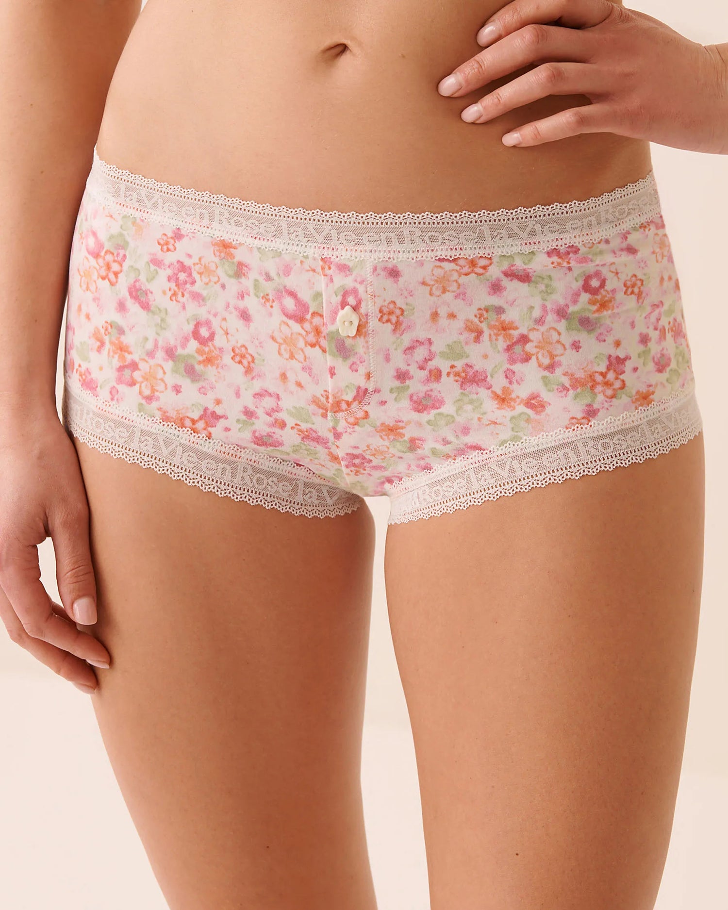 La Vie en Rose Watercolor Floral Women Super Soft Lace Trim Boyshort Panty SKU: 20100754_P10605 Image 01