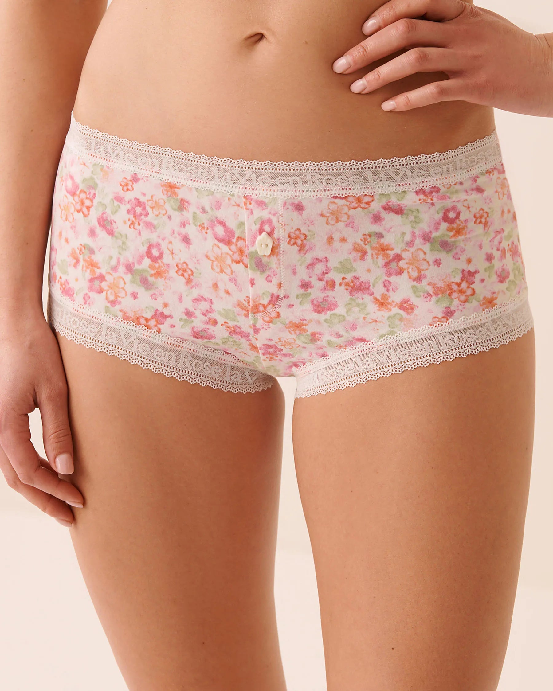 La Vie en Rose Watercolor Floral Women Super Soft Lace Trim Boyshort Panty SKU: 20100754_P10605 Image 01