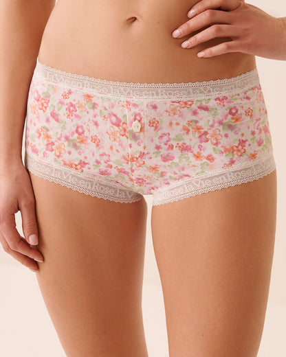 La Vie en Rose Watercolor Floral Women Super Soft Lace Trim Boyshort Panty SKU: 20100754_P10605 Image 01