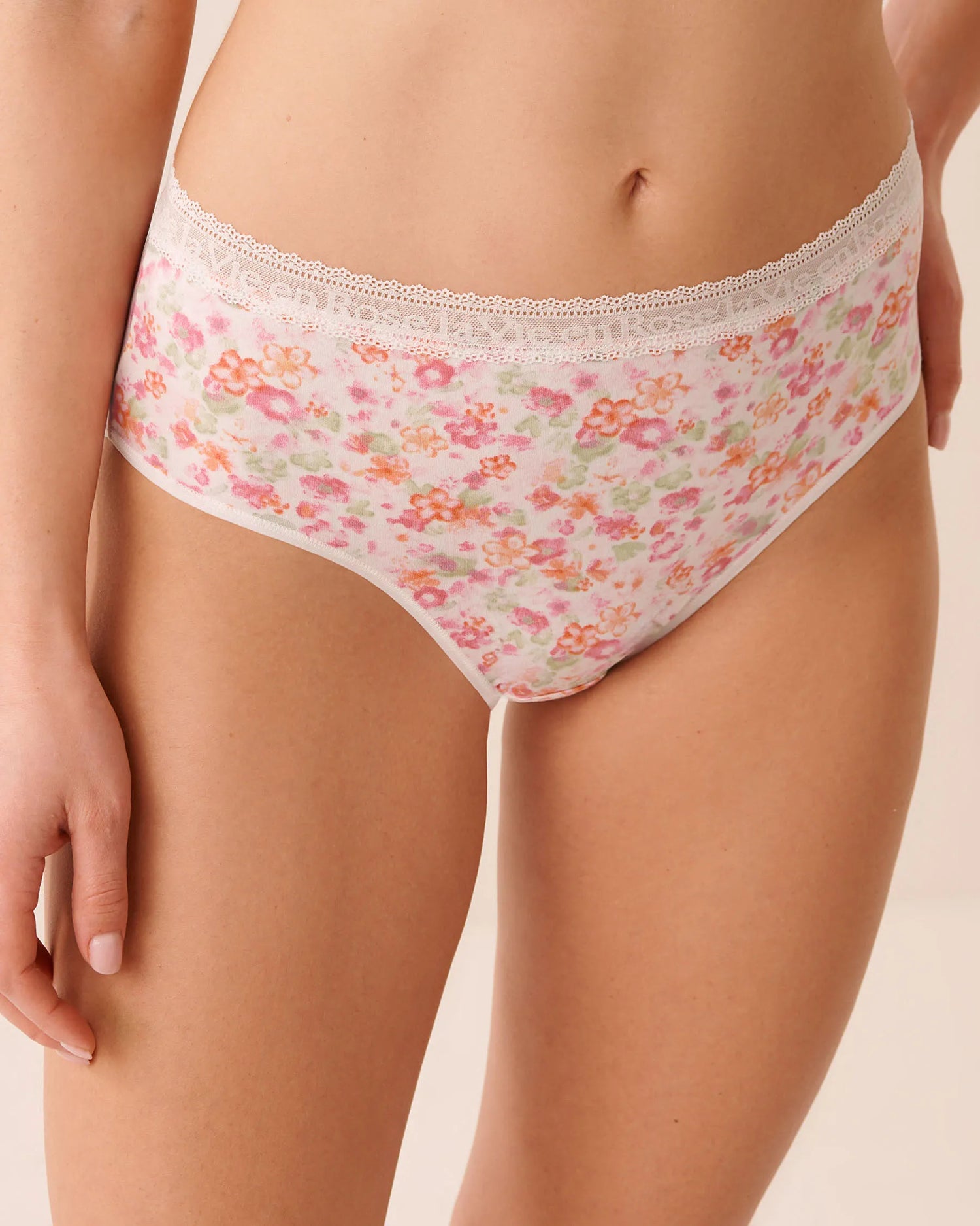 La Vie en Rose Watercolor Floral Women Super Soft Lace Trim High Waist Bikini Panty SKU: 20100755_P10605 Image 01