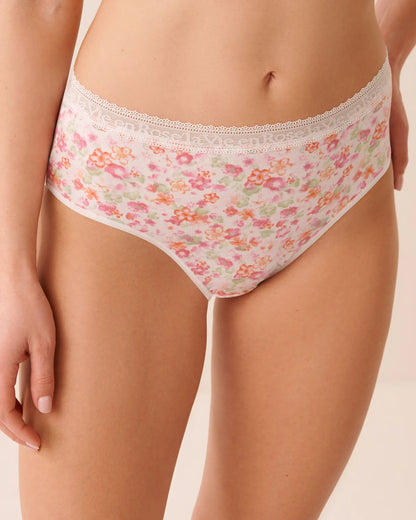 La Vie en Rose Watercolor Floral Women Super Soft Lace Trim High Waist Bikini Panty SKU: 20100755_P10605 Image 01