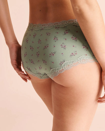 La Vie en Rose Green Milieu Flowers Women Super Soft Lace Trim Boyshort Panty SKU: 20100826_P30165 Image 02