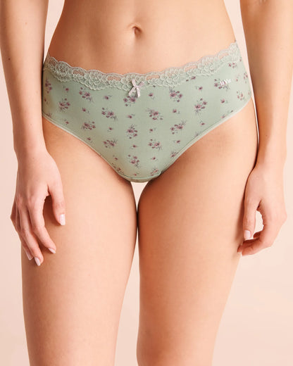 La Vie en Rose Green Milieu Flowers Women Super Soft Lace Trim High Waist Bikini Panty SKU: 20100827_P30165 Image 01