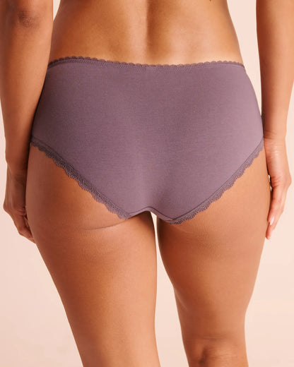 La Vie en Rose Black Plum Women Cotton and Lace Detail Hiphugger Panty SKU: 20100837_50006 Image 02