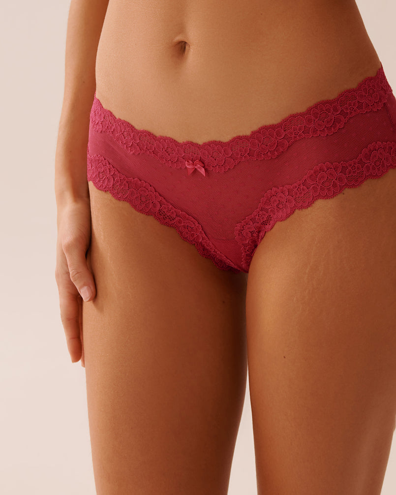 La Vie en Rose_Rasberry Wine_Swiss Dot Mesh and Lace Trim Cheeky Panty_20200675_60204_01