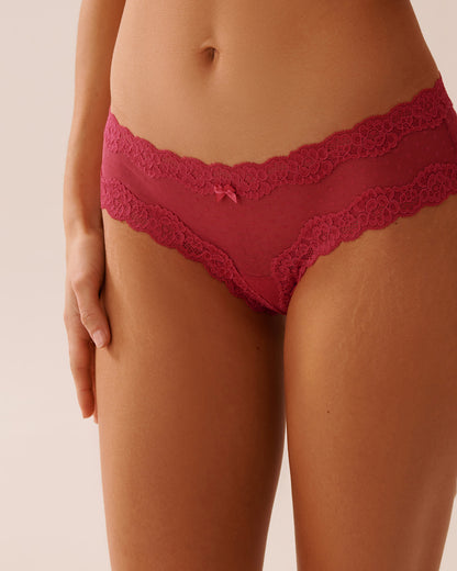 La Vie en Rose_Rasberry Wine_Swiss Dot Mesh and Lace Trim Cheeky Panty_20200675_60204_01