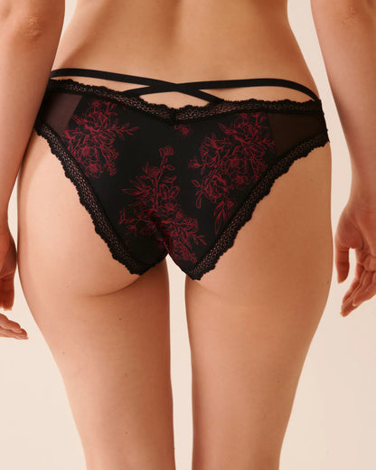 La Vie en Rose_Black Beauty &amp;Savvy Red Floral_Mesh and Lace Trim Bikini Panty_20200723_P00474_02