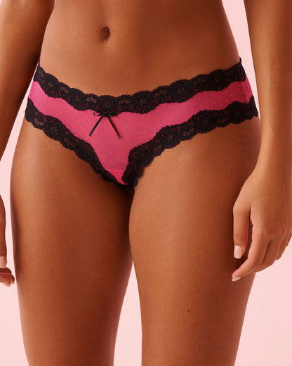 La Vie en Rose_Fuchsia Rose_Heart-shaped Microfiber and Lace Trim Cheeky Panty_20200739_60228_01
