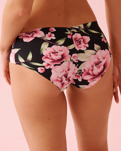 La Vie en Rose_Black &amp; Pink Flowers_Microfiber Invisible Hiphugger Panty_20200745_P00489_02