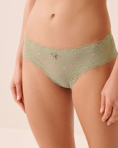 La Vie en Rose Desert Sage Ditsy Rosettes Women Microfiber And Lace Trim Cheeky Panty SKU: 20200810_P30152 Image 01