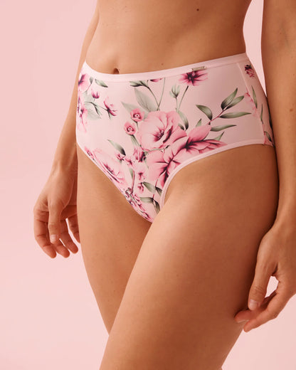 La Vie en Rose Pink Flowers Women Microfiber Sleek Back High Waist Bikini Panty SKU: 20300483_P60446 Image 01