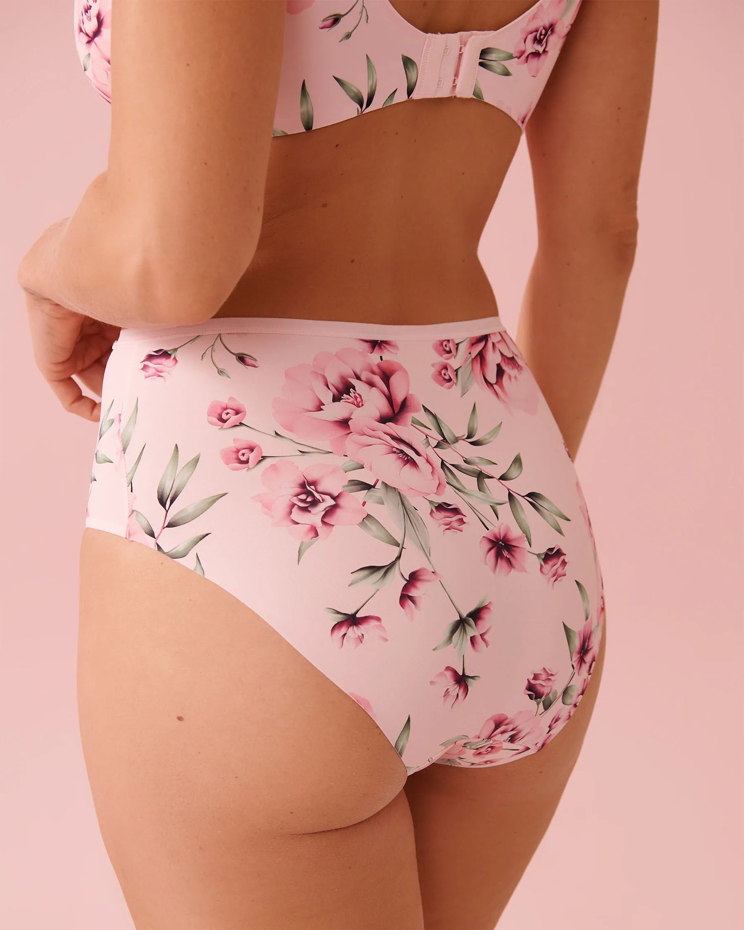 La Vie en Rose Pink Flowers Women Microfiber Sleek Back High Waist Bikini Panty SKU: 20300483_P60446 Image 02
