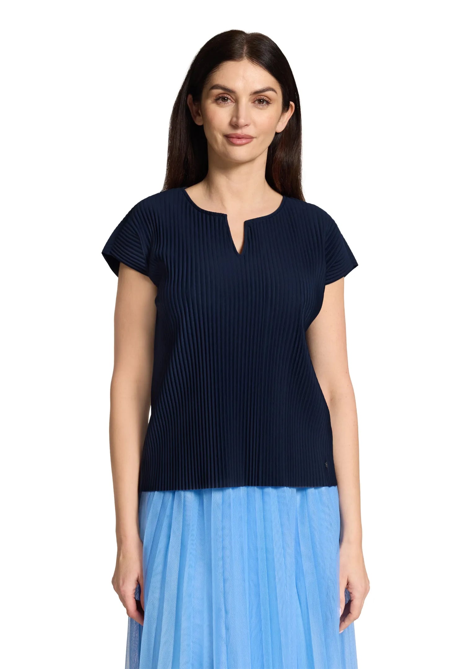 Betty Barclay Navy Blue Women Short-Sleeved Pleated Shirt SKU: 2035-3185_8543 Image 02