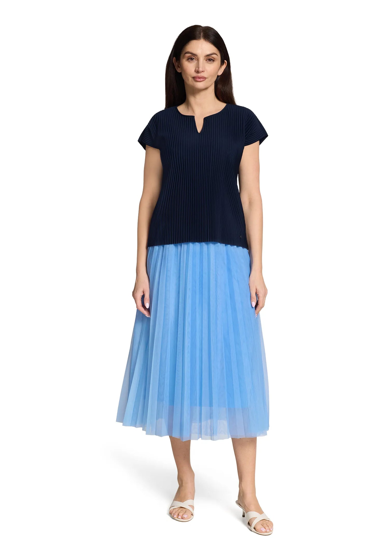 Betty Barclay Navy Blue Women Short-Sleeved Pleated Shirt SKU: 2035-3185_8543 Image 05