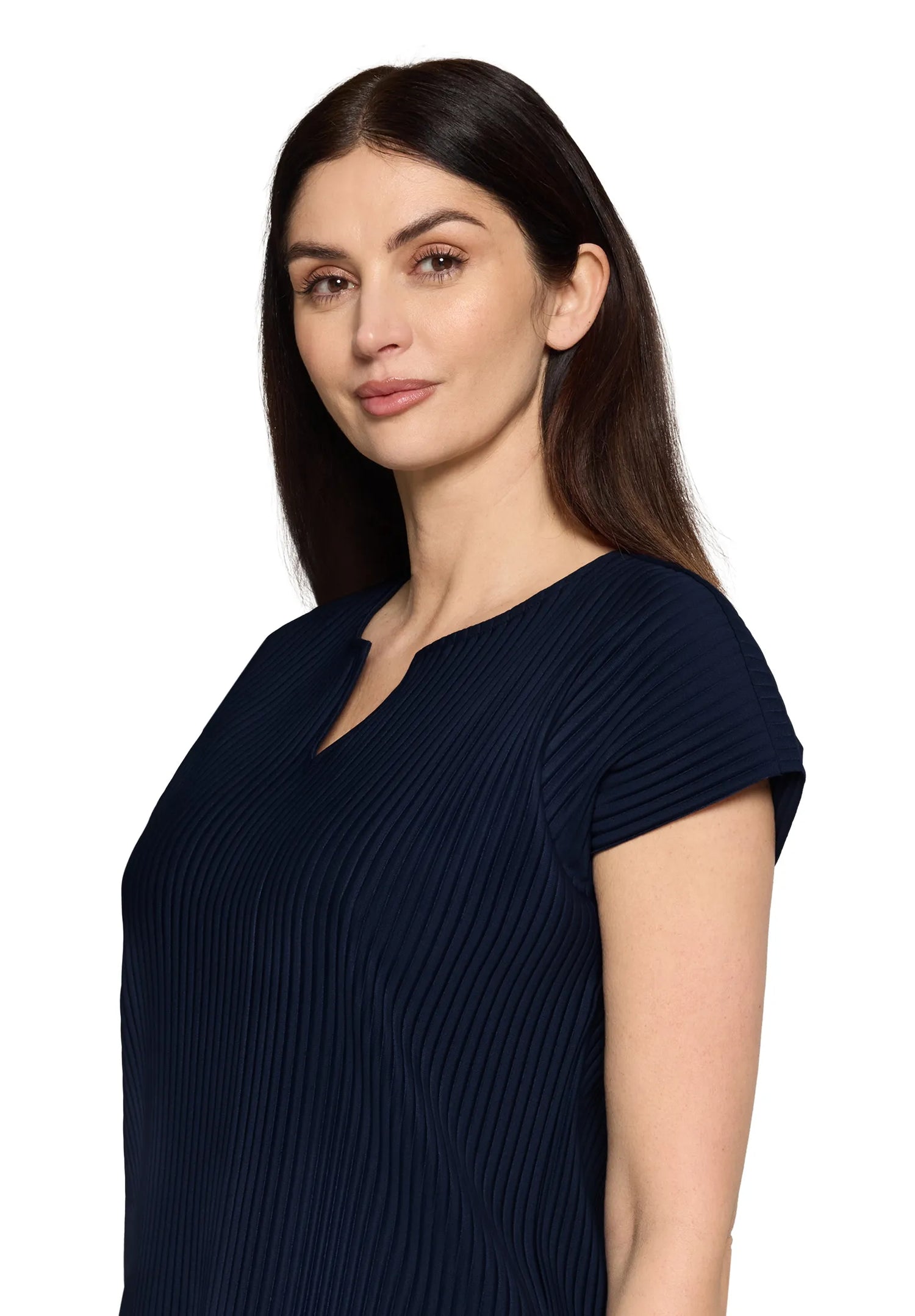 Betty Barclay Navy Blue Women Short-Sleeved Pleated Shirt SKU: 2035-3185_8543 Image 06