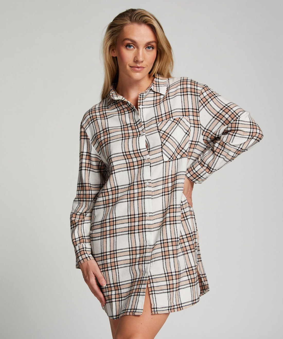 Ns Long Sleeve Boyfriend Twill Check_204185_Oatmeal Melee_01