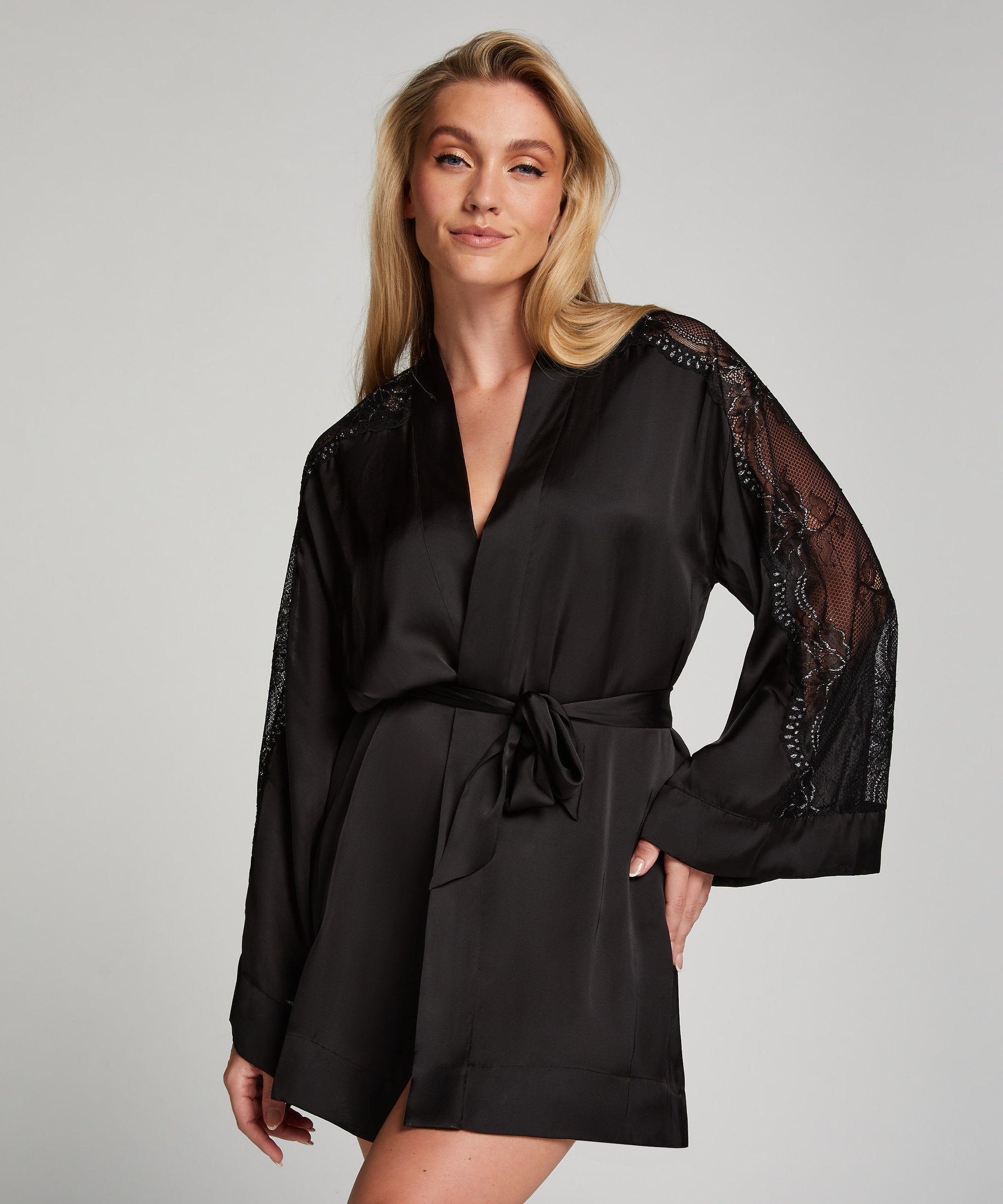 Kimono Satin Lurex Lace Donna_204254_Black_05