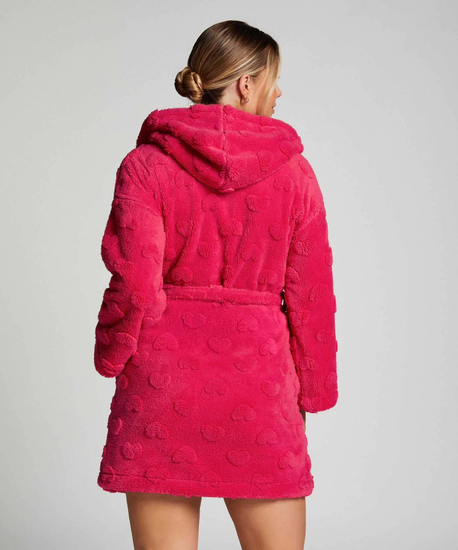 Robe Short Fleece Hood Hearts_204258_Bright Rose_03