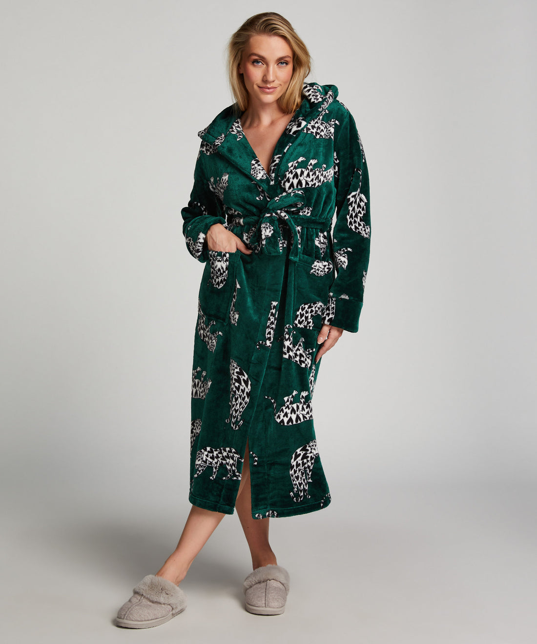 Robe Long Flannel Fleece Cats_204326_Alpine Green_01