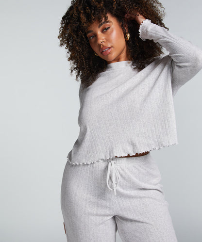 Hunkemoller_Pointelle Long-Sleeved Pyjama Top_204798_Oatmeal Melange_02