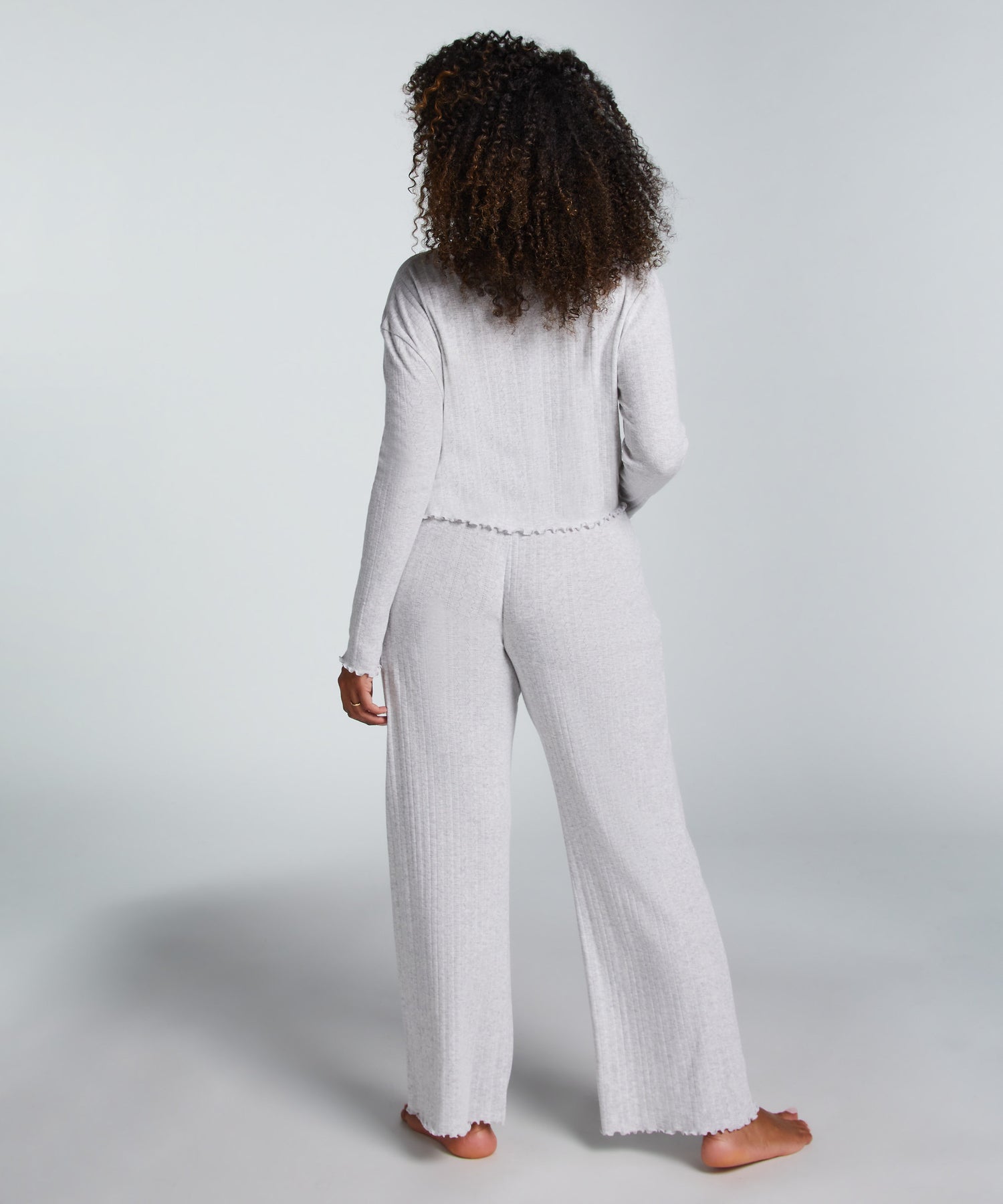 Hunkemoller_Pointelle Long-Sleeved Pyjama Top_204798_Oatmeal Melange_04