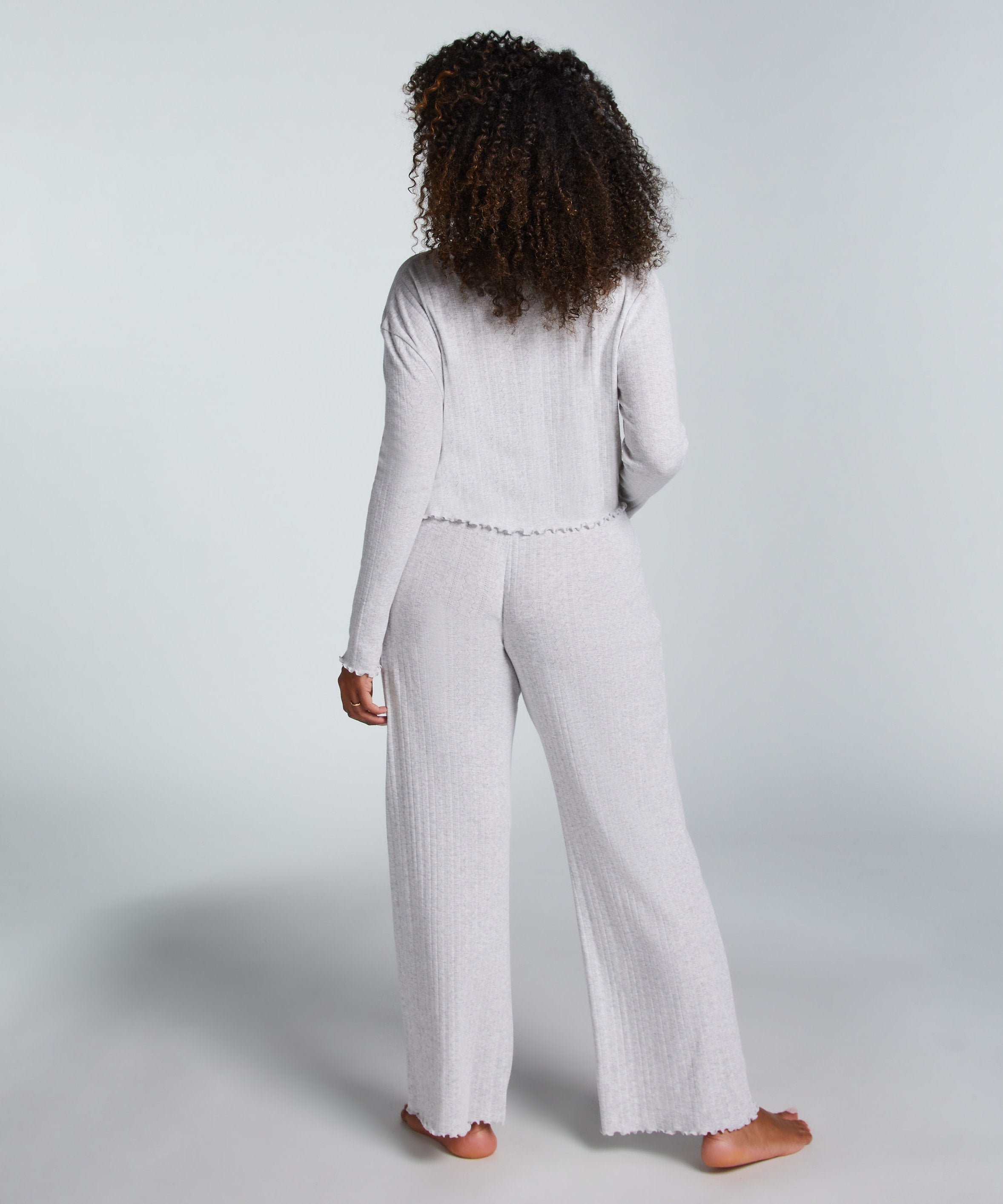 Hunkemoller_Pointelle Long-Sleeved Pyjama Top_204798_Oatmeal Melange_04