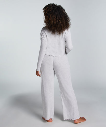 Hunkemoller_Pointelle Long-Sleeved Pyjama Top_204798_Oatmeal Melange_04