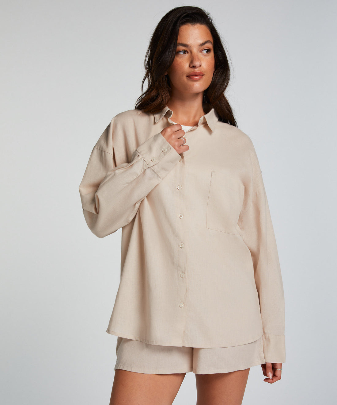 Linen Pyjama Top_206532_Almond Peach_01