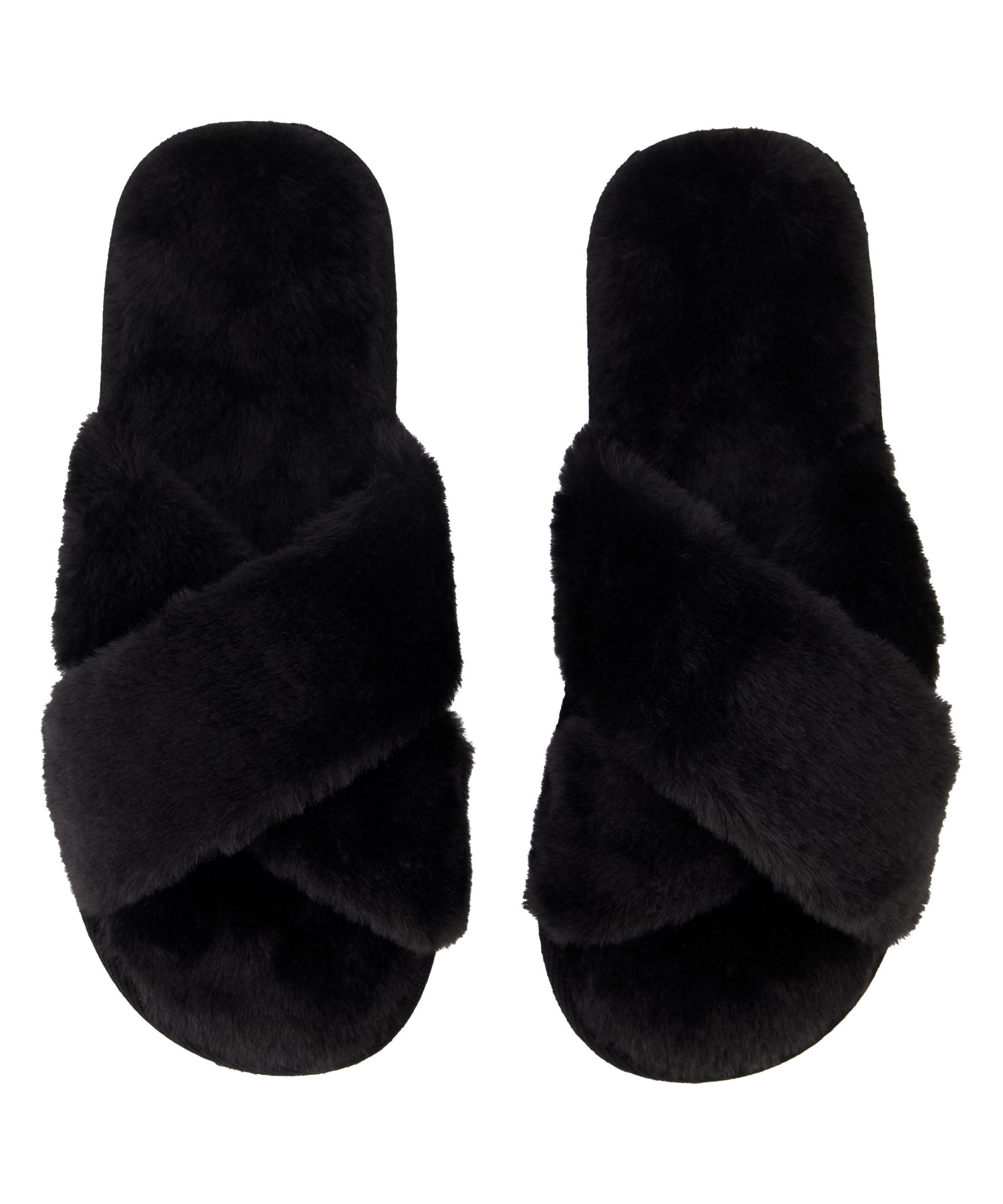 Crossed Fake Fur Slippers_206835_Black_01