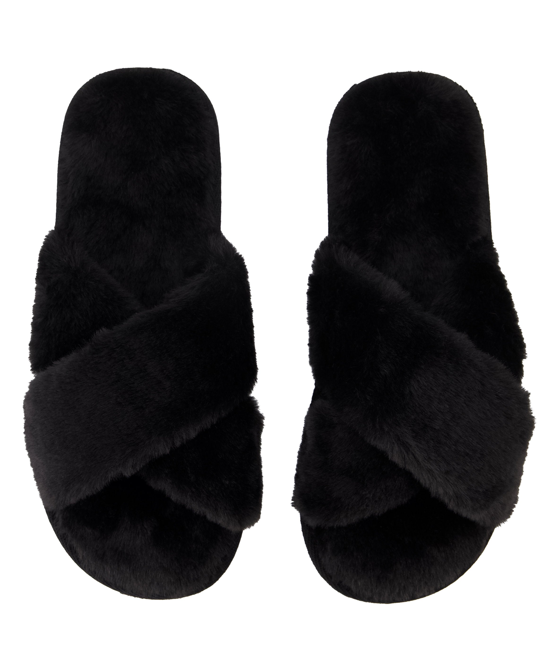 Crossed Fake Fur Slippers_206835_Black_01