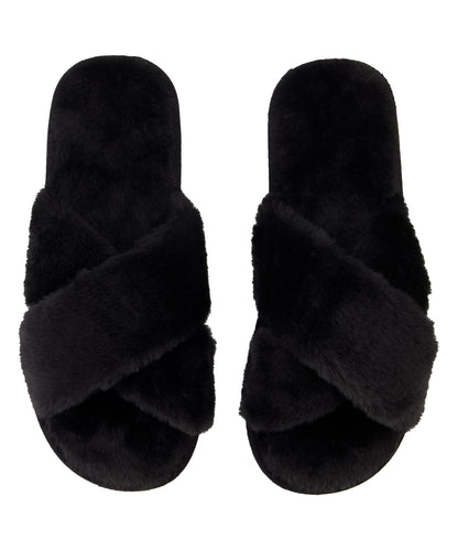 Crossed Fake Fur Slippers_206835_Black_01