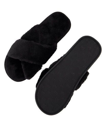 Crossed Fake Fur Slippers_206835_Black_02