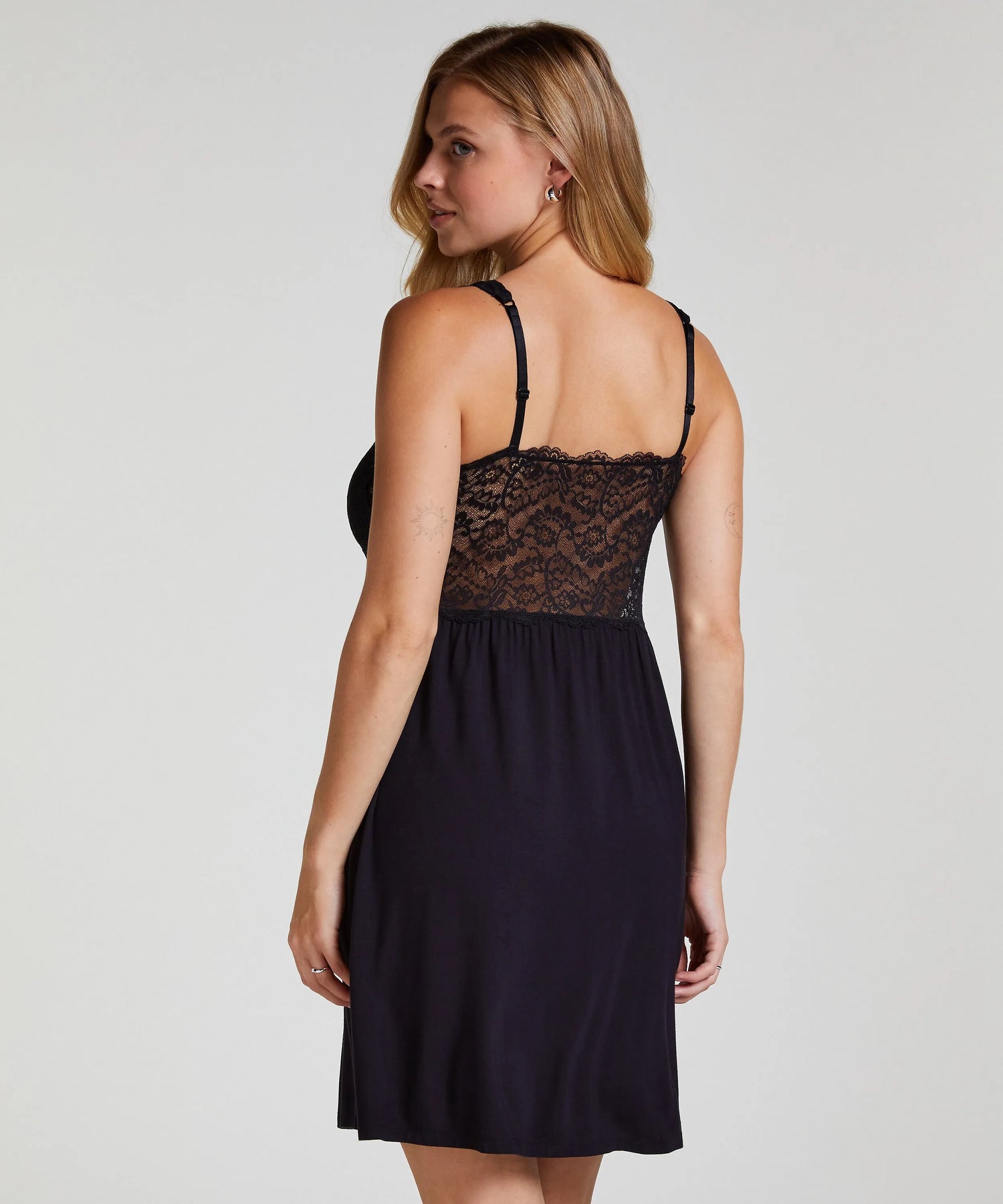 Hunkemoller Black Women Nora Lace Slip Dress SKU: 207083_Black Image 03