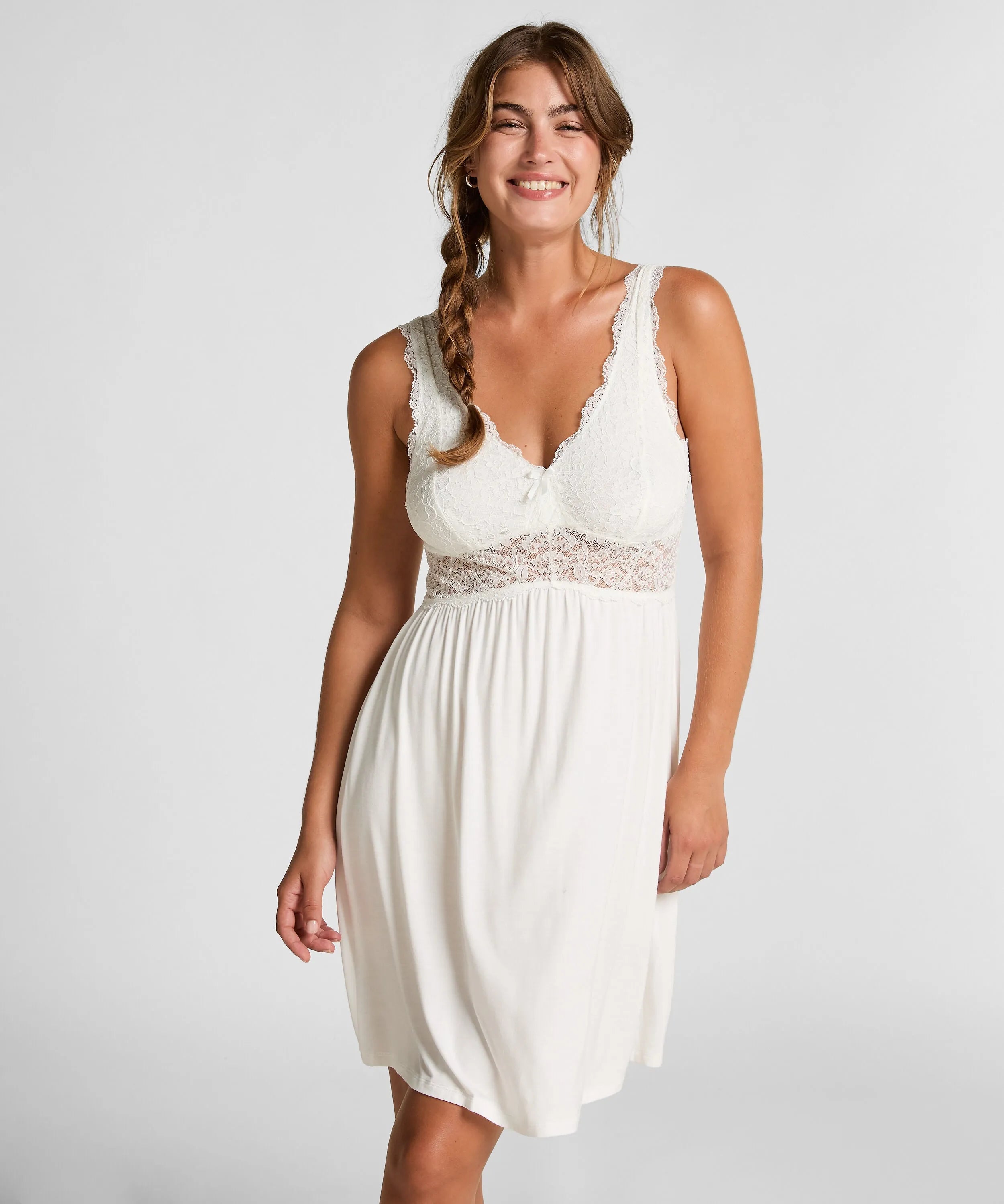 Hunkemoller White Women Nora Lace Slip Dress SKU: 207218_White Image 02