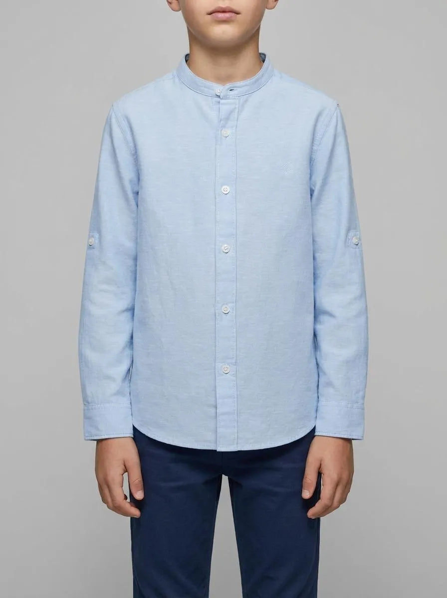 Springfield Blue Boys Linen Mandarin Collar Shirt SKU: 2123001_14 Image 00