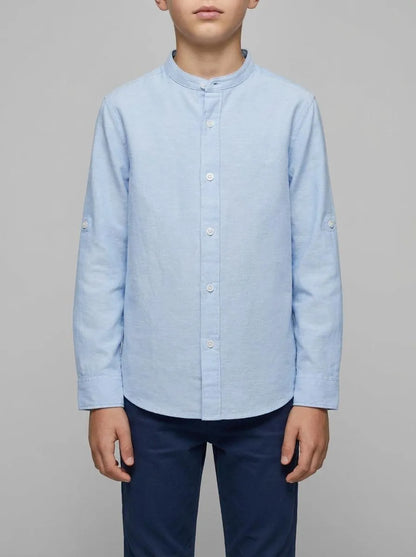 Springfield Blue Boys Linen Mandarin Collar Shirt SKU: 2123001_14 Image 00