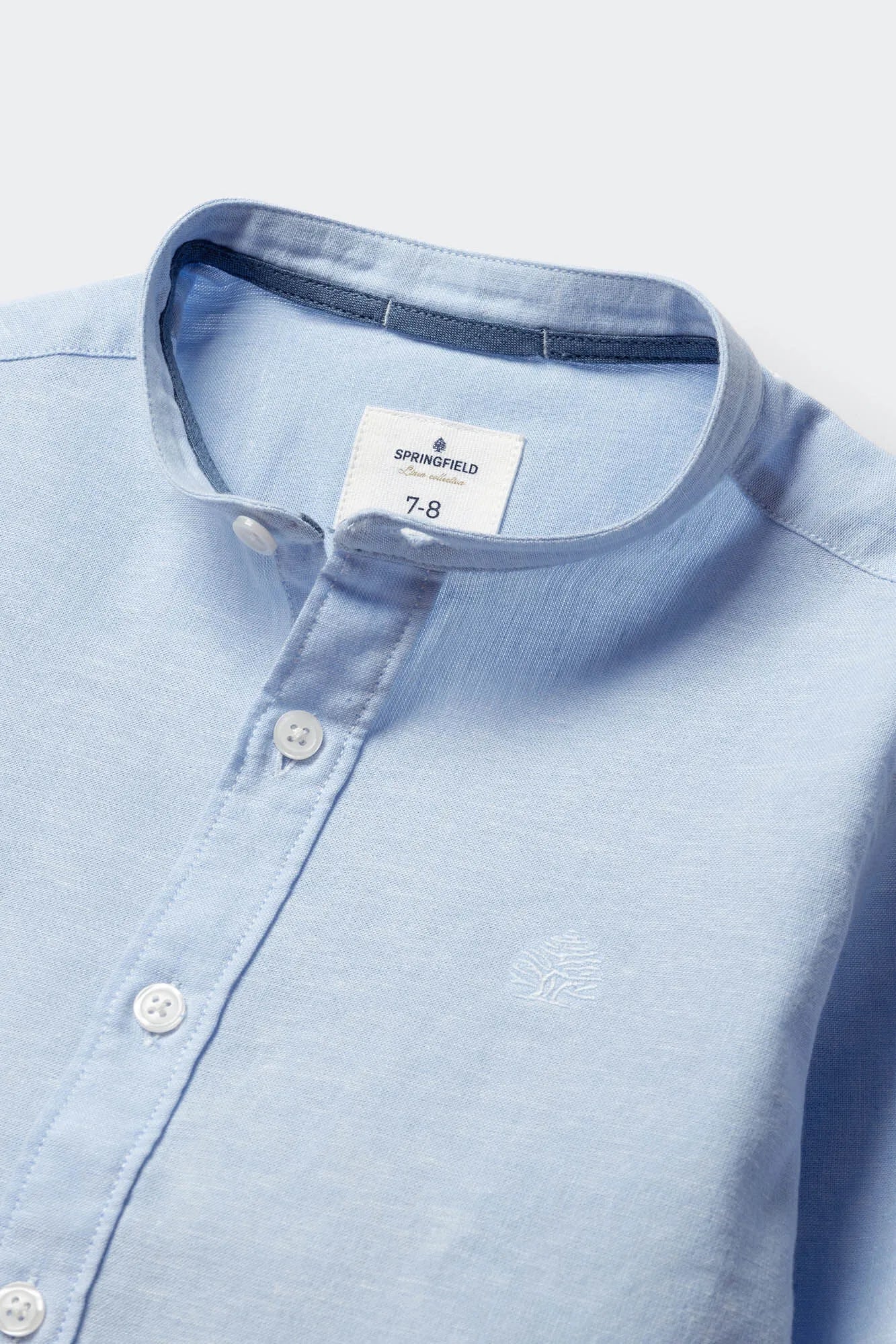 Springfield Blue Boys Linen Mandarin Collar Shirt SKU: 2123001_14 Image 03
